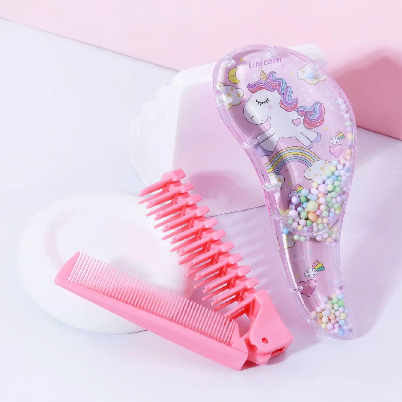 

Cartoon Hairdressing Travel Set - Air cushion non damaging hair brush, mini pocket folding comb, suitable for all types of hair