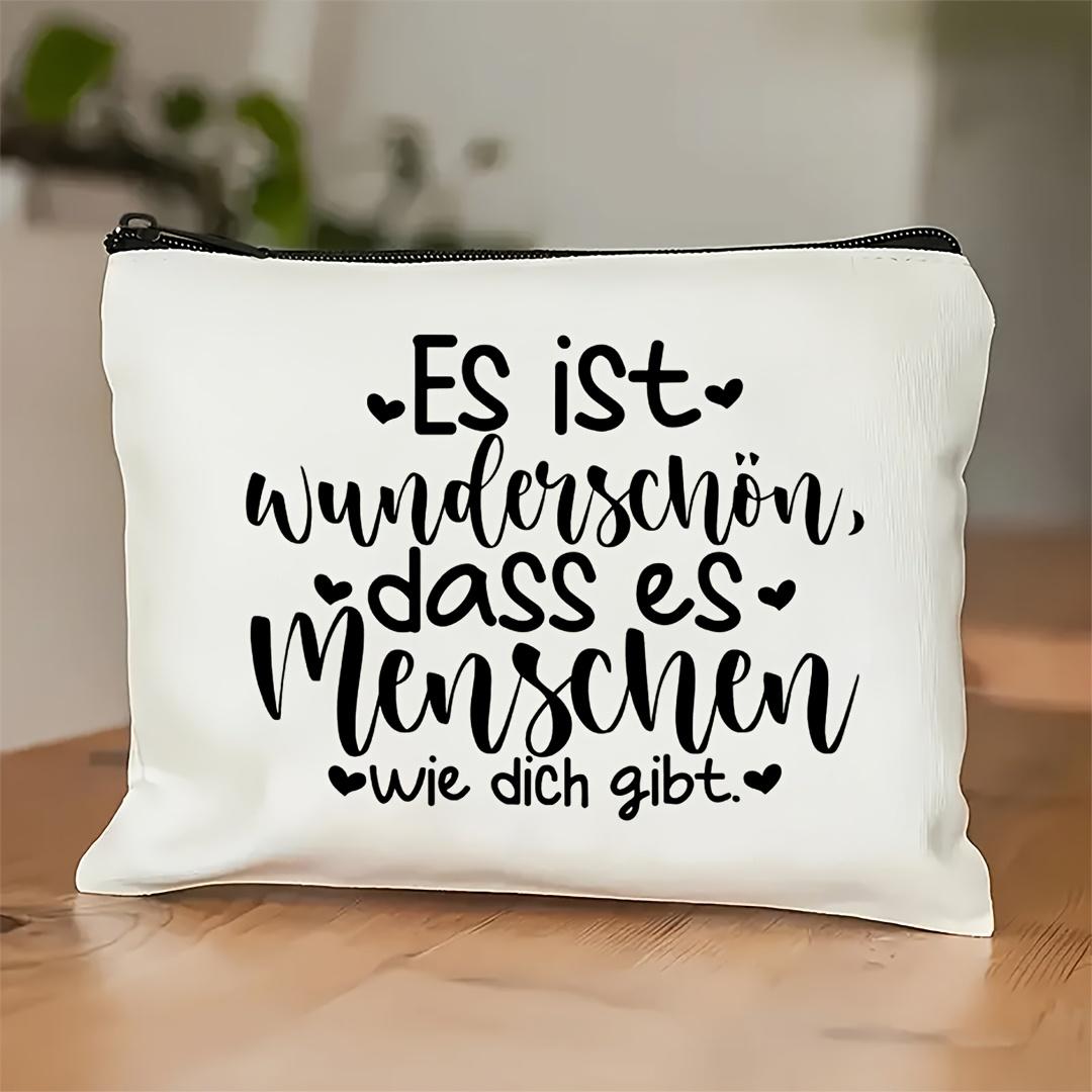 

German Inspirational Quote Makeup Bag - Es ist wonderbar, dich um unsher - White Cosmetic Pouch with Heart Accents, Organize