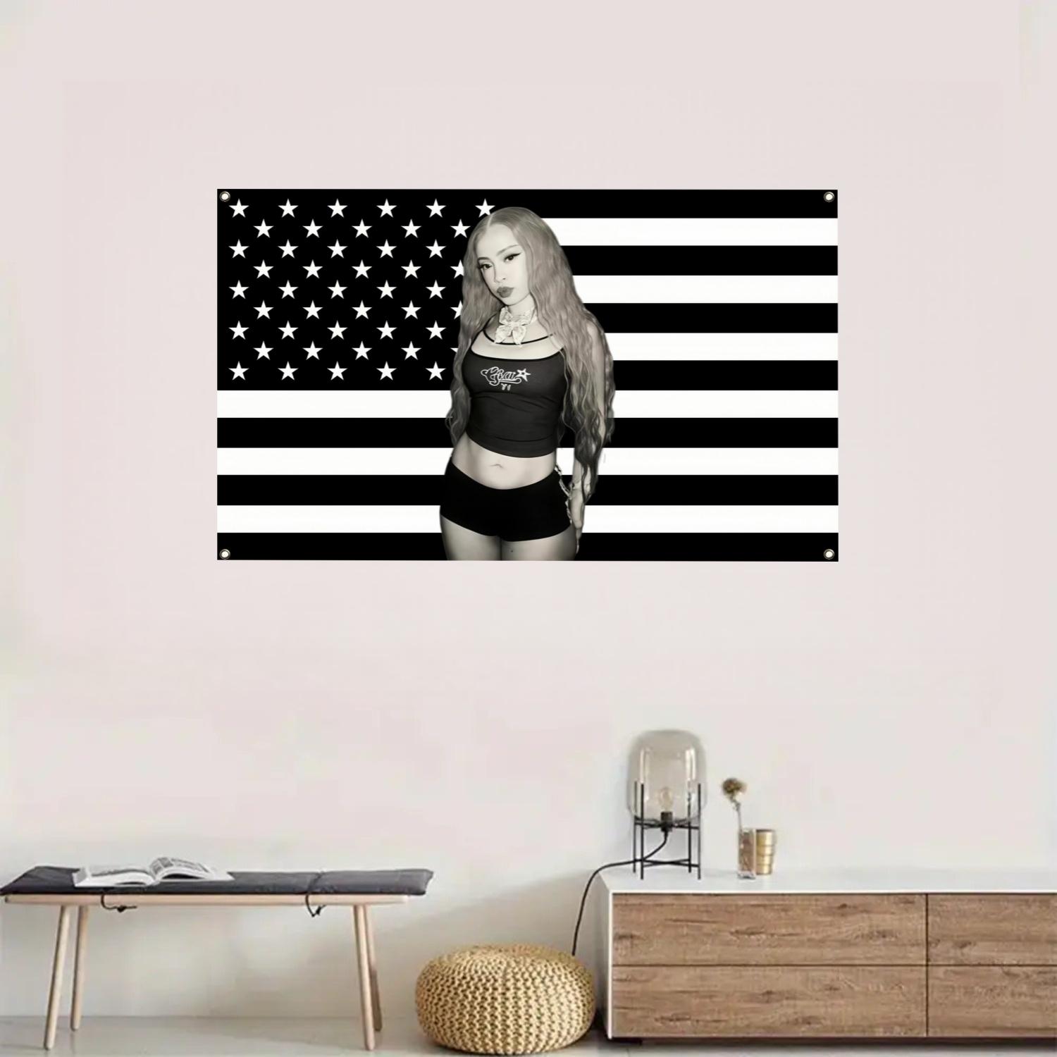 Ice Spice American Flag Tapestry Black White Striped Wall Hanging College Dorm Outdoor Party Graduation Gift Decor 74x94cm(29x37in)
