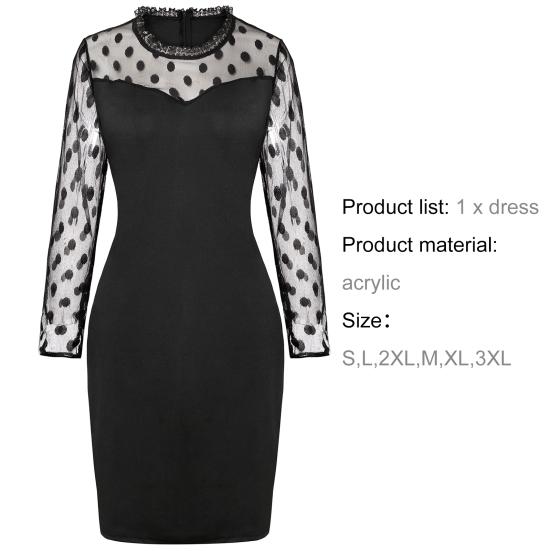 Long Sleeve Women Dress Round Neck Elegant Zipper Design Charming Polka Dot Mesh Party Dress for Party