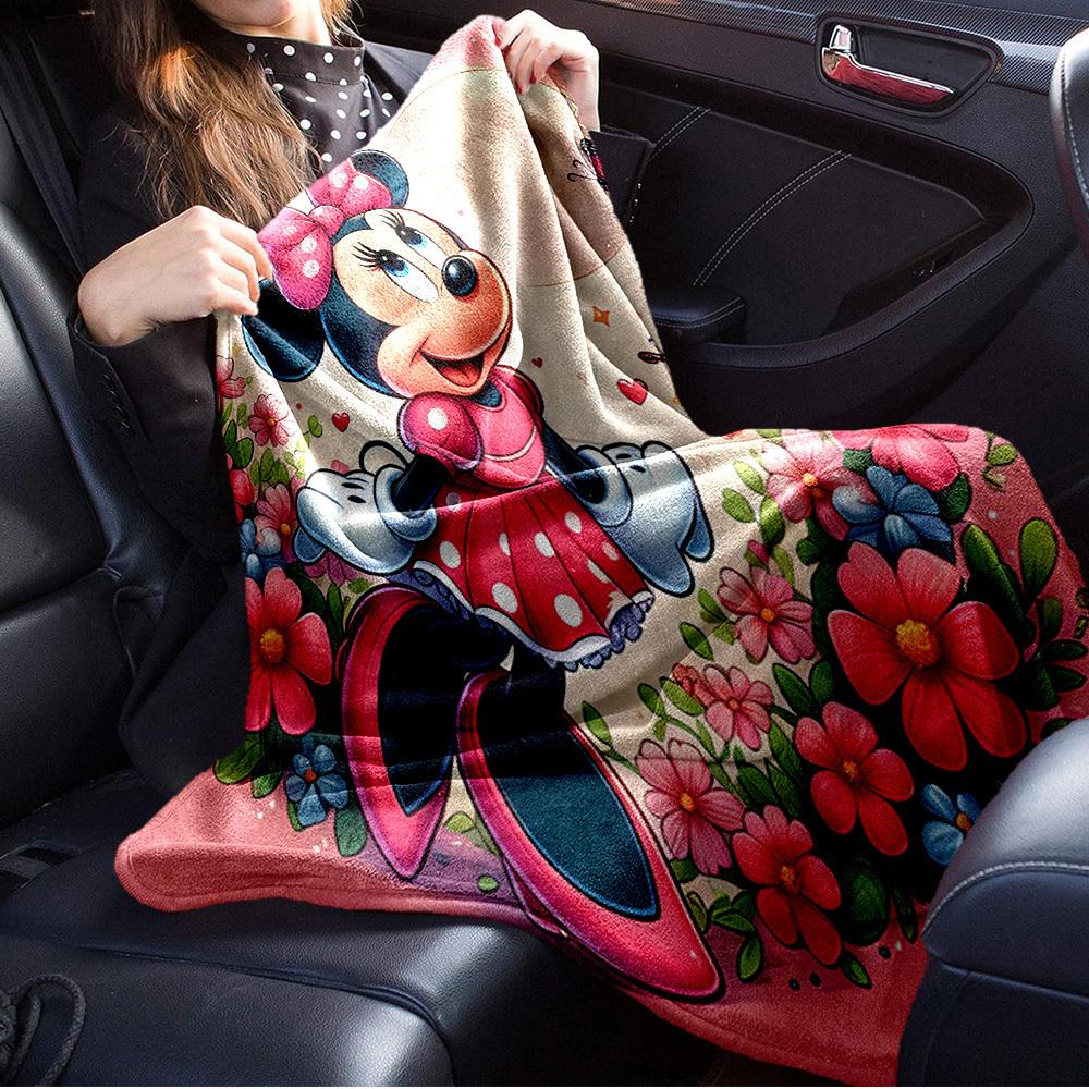 1pc Flannel Minnie Mouse Floral Bedding Throw Blanket Sofa Cover Gift Home Decorative Lightweight Soft Warm Throws for Couch