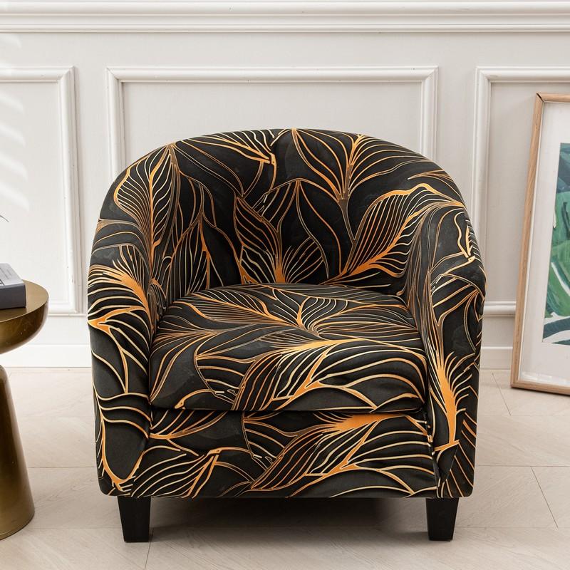 Club Chair Slipcover 2 Piece Stretch Printed Round Barrel Chair Covers Removable Tub Chair Slipcover With Elastic Bottom