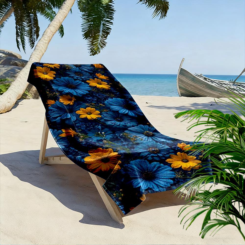 Blue and Yellow Floral Pattern Beach towel quick-drying for travel outdoor sports jogging beach and swimming