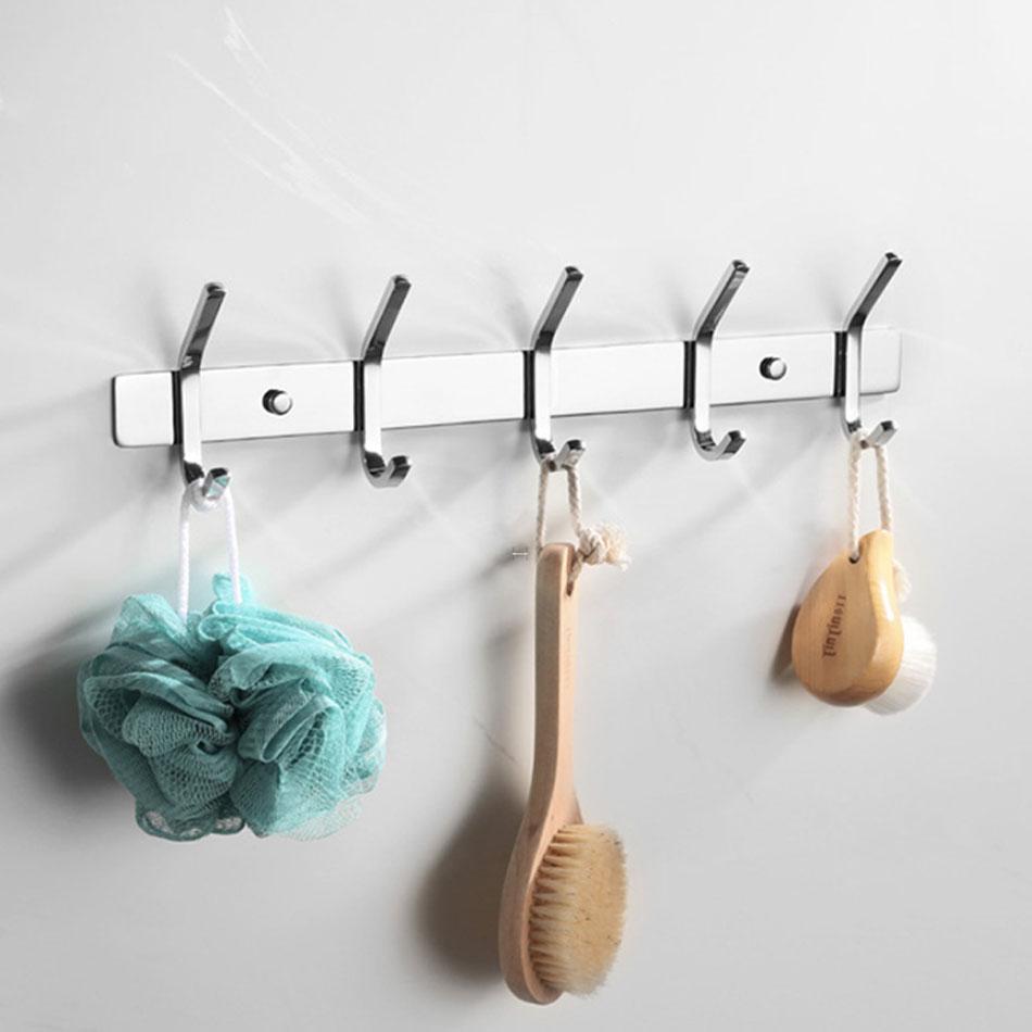 Wall Hook 304 Stainless Steel Black Gold Sliver Polished Creative Bathroom Kitchen Towel Hanging Clothes Key Holder Row 5 Hooks
