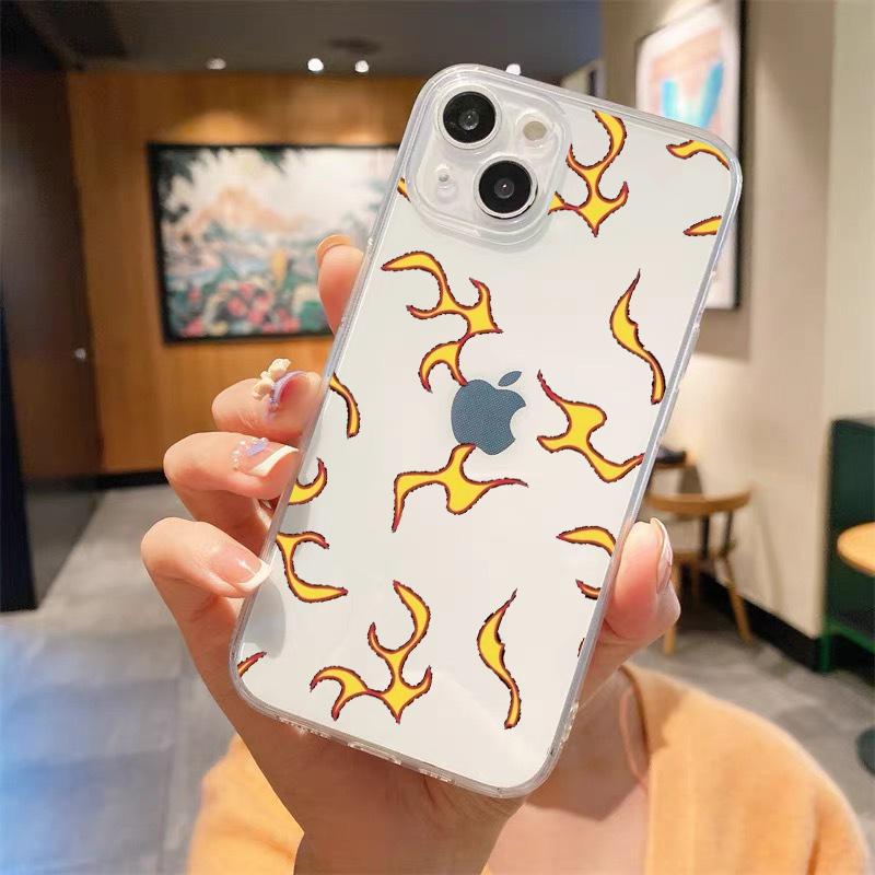 Fashion Flame Luxury Transparent Soft Phone Case For iPhone 15 14 13 12 11 Pro Max XS X XR 7 8 Plus Shockproof Cover Fundas