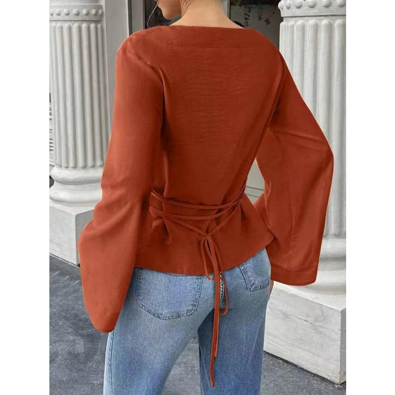 TIFICY Women's Fashion Casual Spring Autumn Solid Color Print Long Sleeve One shoulder Blouses & Shirts