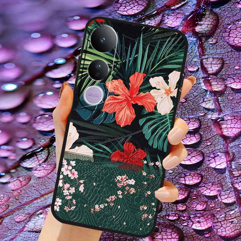 Case For Vivo V50 Lite Soft 3D Flower Relief Emboss Silicone Covers for Vivo V 50 Lite 4G 5G V50Lite Soft Capa Protective Casing