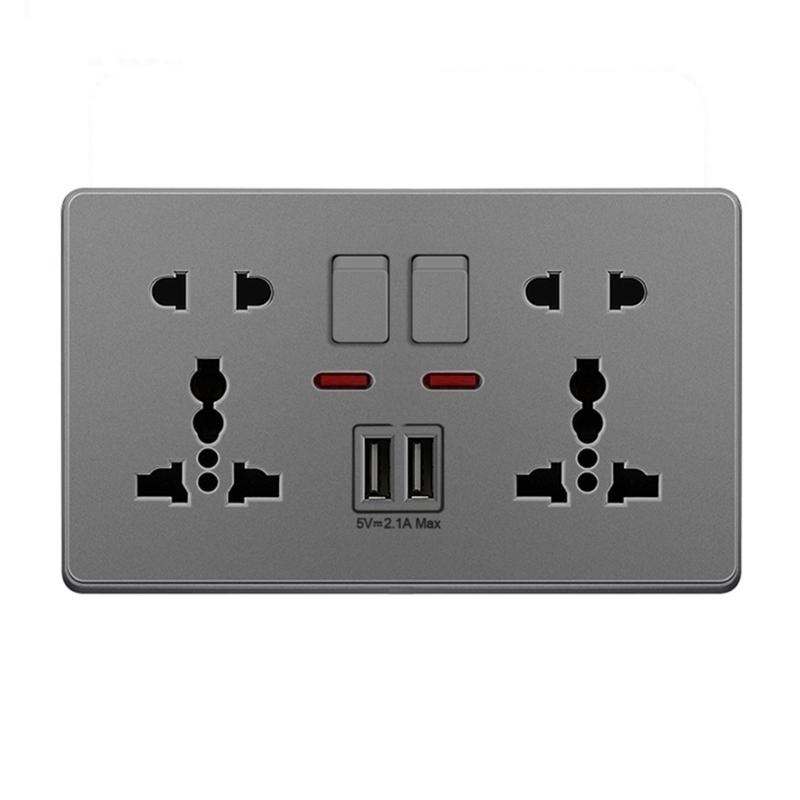 Wall Mounted UK Power Outlet with 2 USB Ports Compact Panel Power Socket