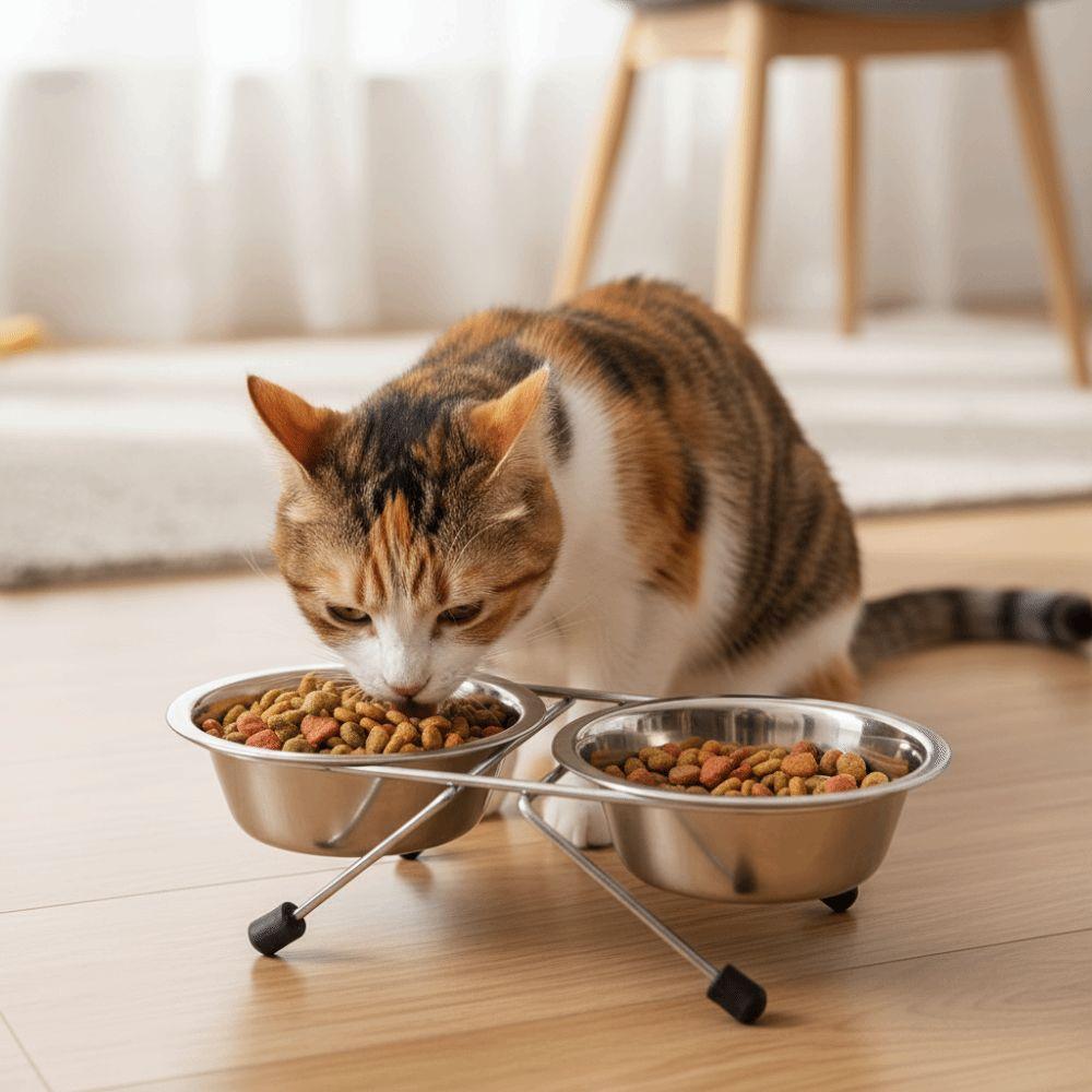 Iron Frame Stainless Steel Pet Bowl Anti-leak Pet Drinking Bowl Cat Double Bowl  Pet Feeding