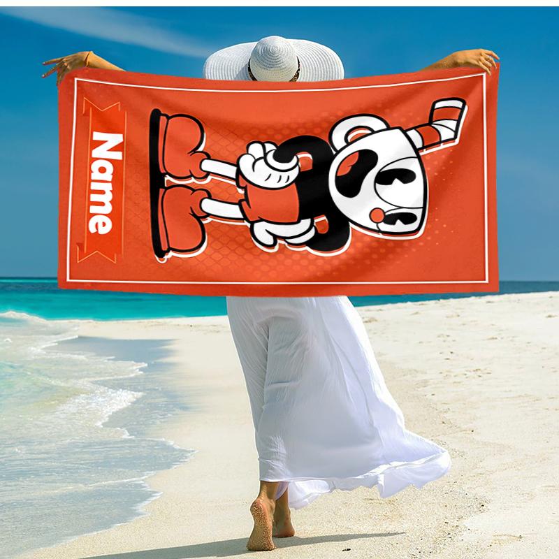 Personalized customized proof beach towel with Cuphead pattern - soft, absorbent, quick-drying, perfect swimming, camping&bathing