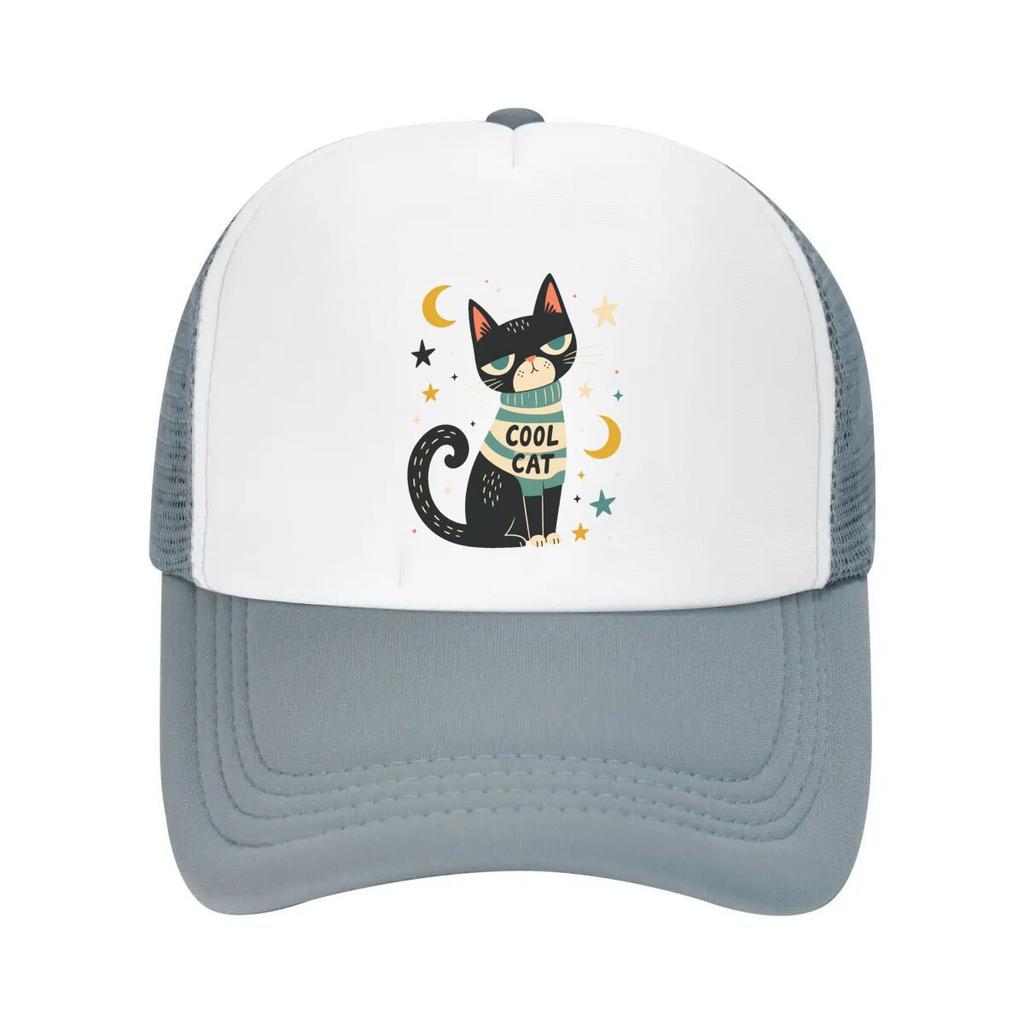 Playful Midnight Cat Star Illustrati Mesh Baseball Cap Casual Hat Outdoor For Womens Unisex FeUnisex