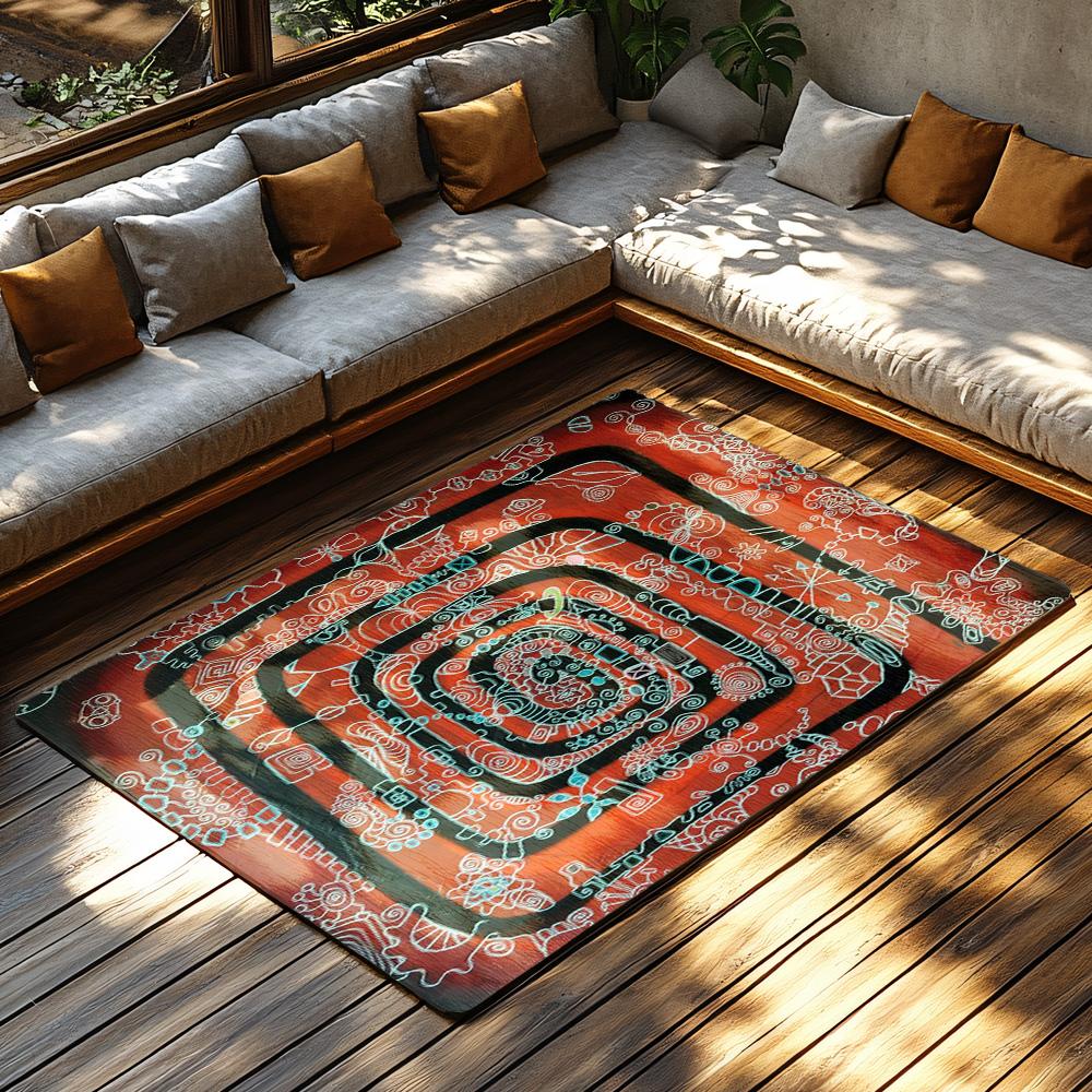 Unique Geometric Pattern Area Rug Modern Abstract Design Floor Mat Home Decor Living Room Carpet Durable Non-Slip Accent Rug Boh