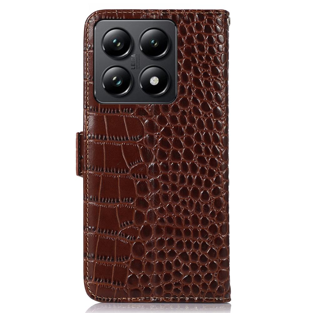 For Xiaomi 14T Pro Case Crocodile Texture Genuine Cow Leather Phone Wallet Cover