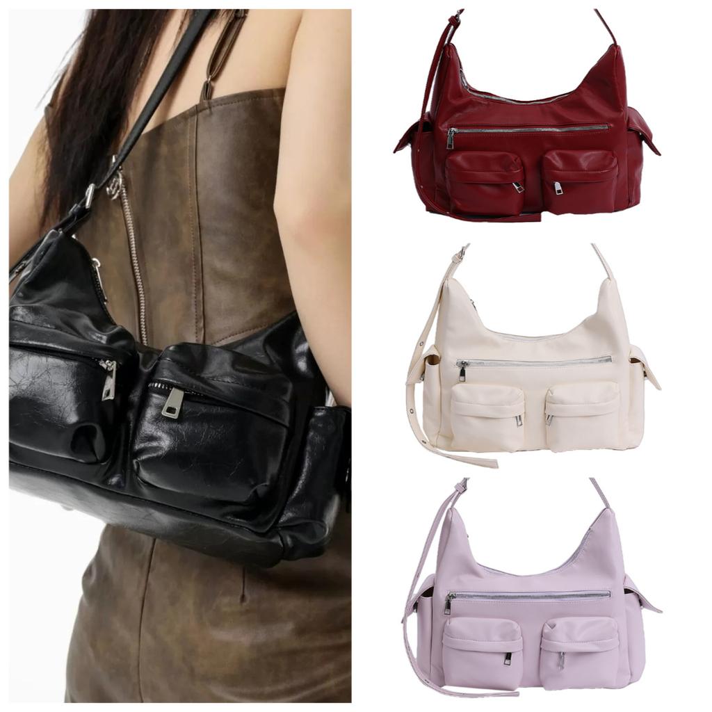 Vintage Große Kapazität Achsel Schulter Tragetasche Pendler Motorrad Damen Weicher Griff Reißverschluss Mehrere Taschen