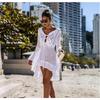 Summer Women's Hollow Knit Dress Flared Sleeve Beach Jacket Sexy Bikini Cover Up Sunwear
