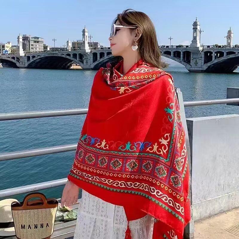 Women's Ethnic Silk Scarf: Sunscreen Shawl for Prairie Travel