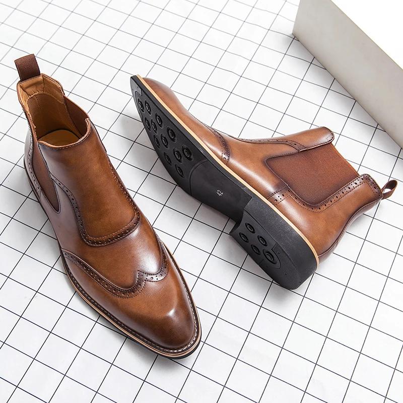Fashion Men Shoes Leather Party Dress Shoes High Quality Chelsea Boots Oxford Men Yuppie Formal Boots For Men Classic Brogue Social Shoe