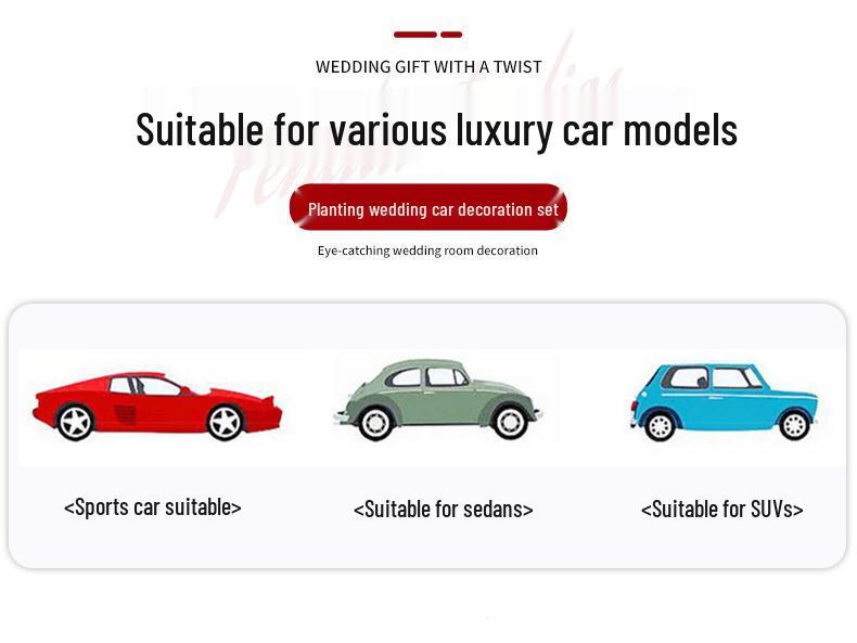 Luxury Wedding Car Decoration Set - Includes Lead Car Floral Arrangement, Main Car Florals, and Greeting Car Flowers