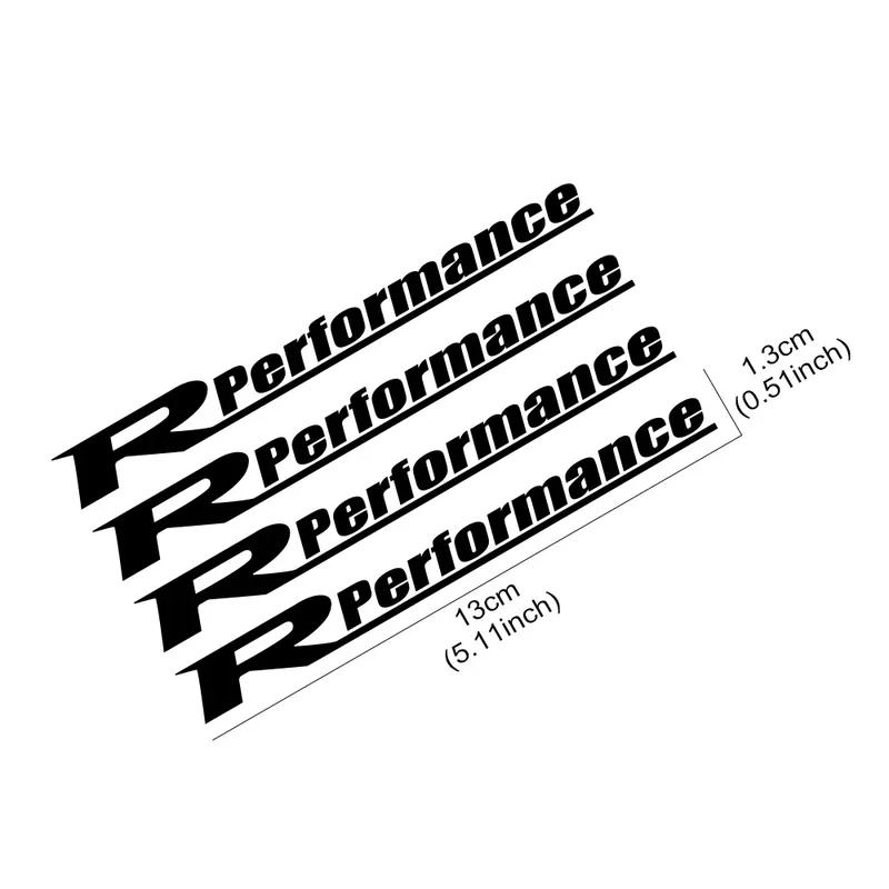 4Pcs R Performance Car Wheels Reflective Stickers Auto Rim Wheel Hub Body Racing Style Vinyl Film Decals Car Tuning Accessories