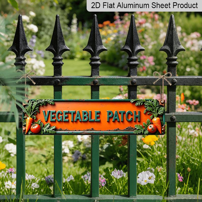 2D Flat, 15.7×3.94inch Vintage "VEGETABLE PATCH" Metal Wall Sign - Retro Plaque for Home Kitchen Office Aluminium Decorative Sign, Vegetable Art