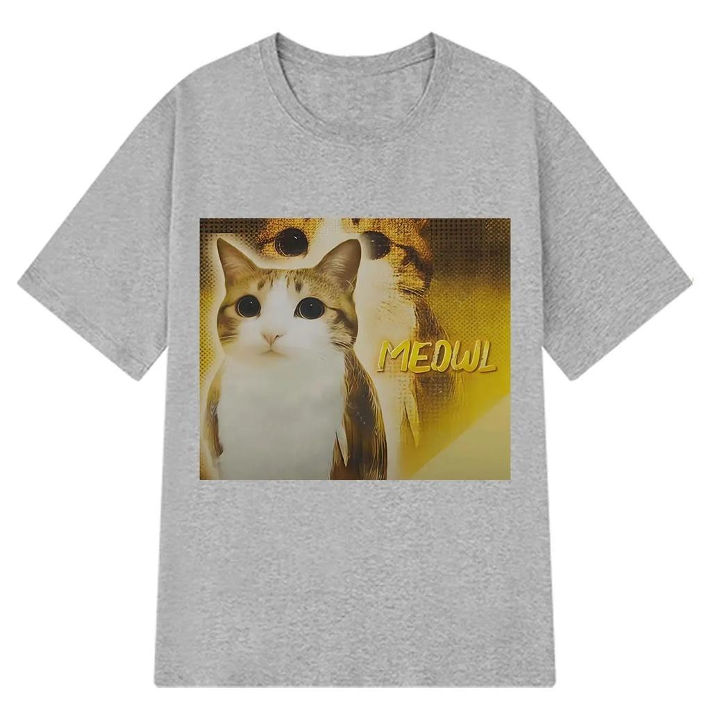Summer Shortsleeved Meowl Cat Funny Cat Meme Graphic Tshirt Unisex Fashion Tshirt Casual Loose Vintage Tshirts