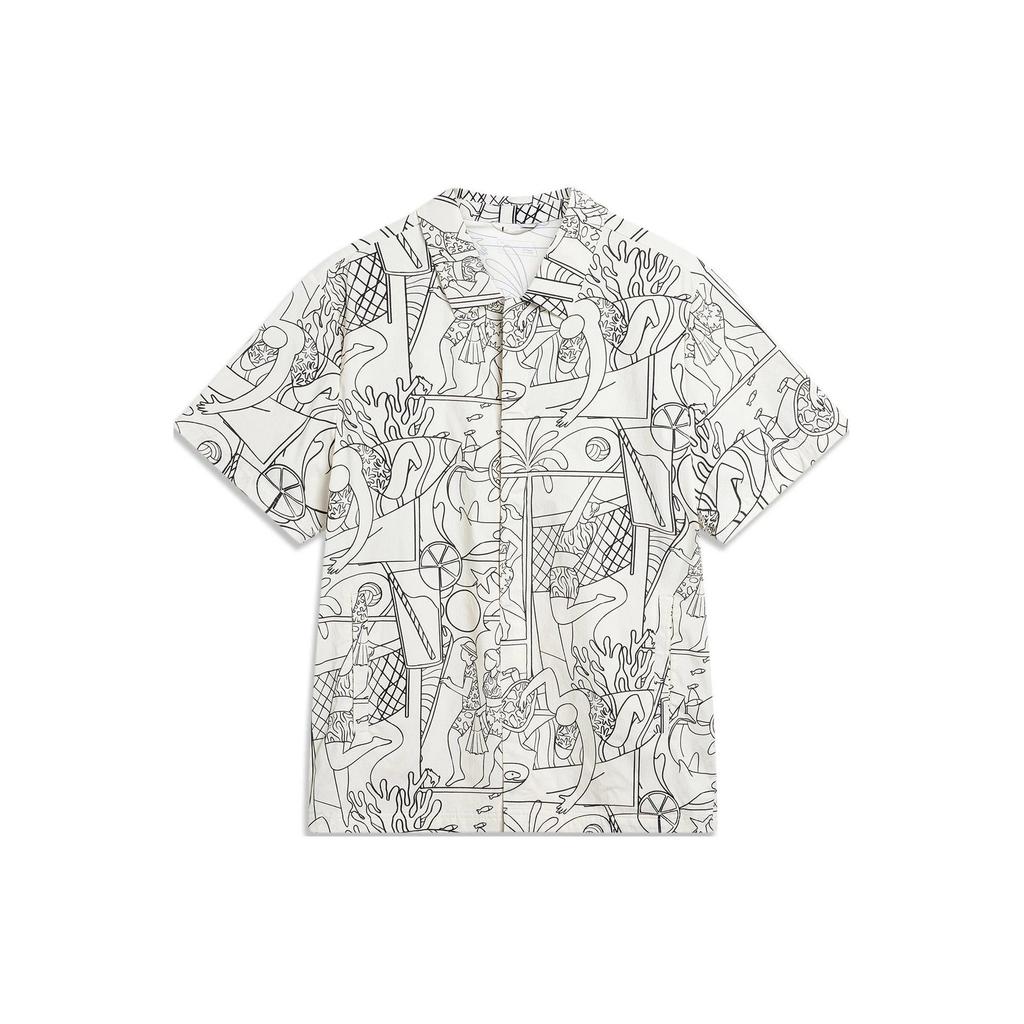 Li Ning Sports Life Collection Shirt Men's Black White Combination Print ASHU237-2