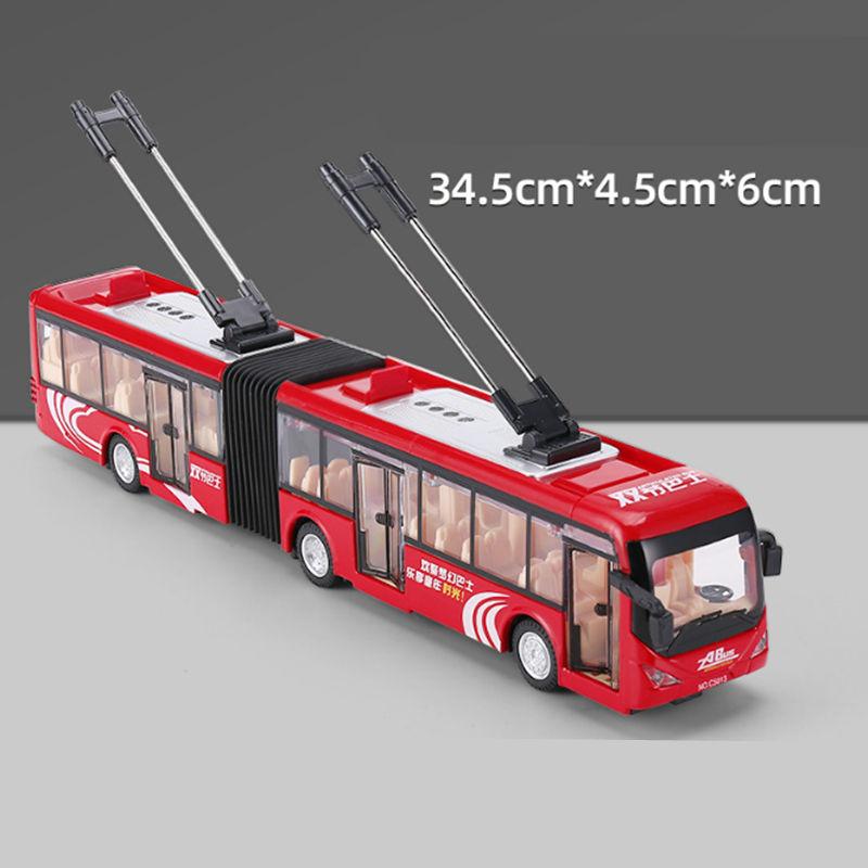 Electric Tourist Toy Traffic Trackless Bus Alloy Passenger Car Model Metal Double Section City Bus Model Sound Light Kids Gifts