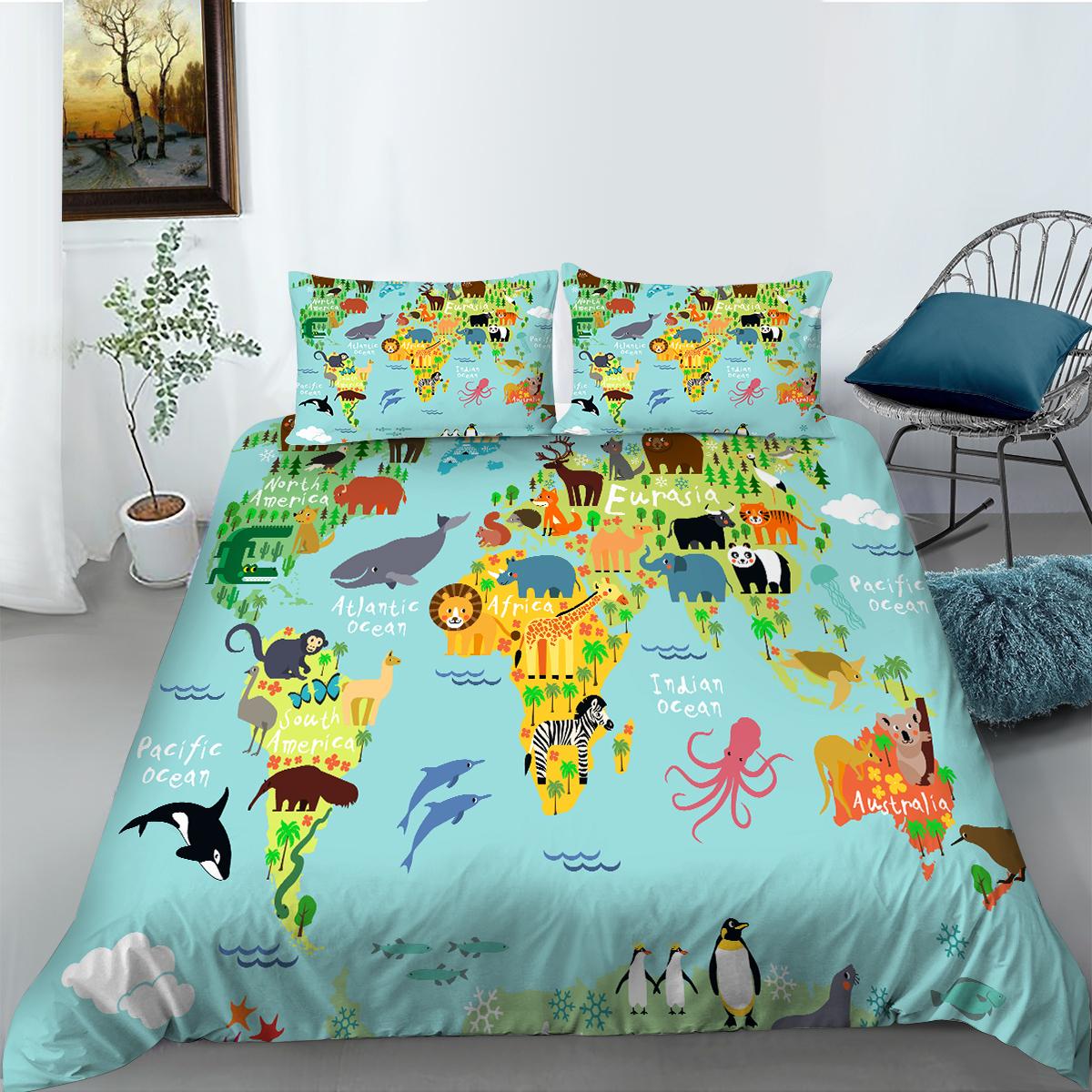 

Постельное белье с узором в виде карты, пододеяльник, пододеяльники, наволочка, комплект постельного белья из микрофибры, детский подарок, декор для спальни Single 135x200cm