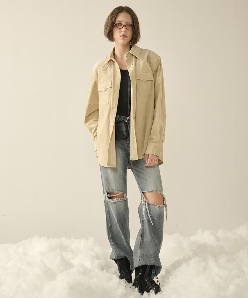 KINETO Women'S Western Corduroy Shirt_Cream