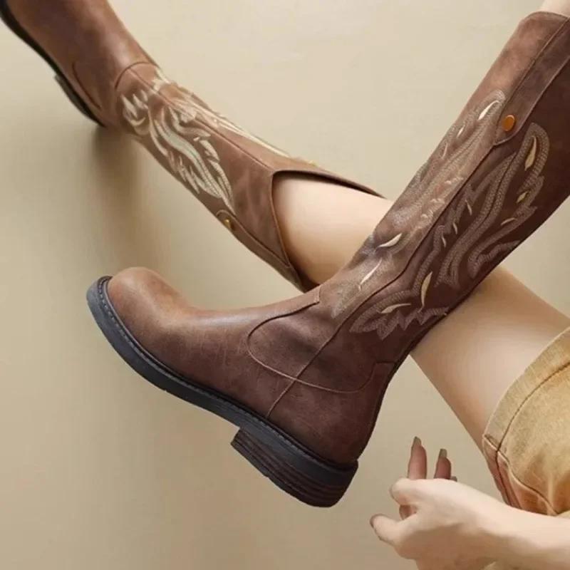 Women's Shoes 2024 High Quality Sleeve Women's Boots Winter Warm Round Toe Solid High Tube Low-heeled Boots Zapatos