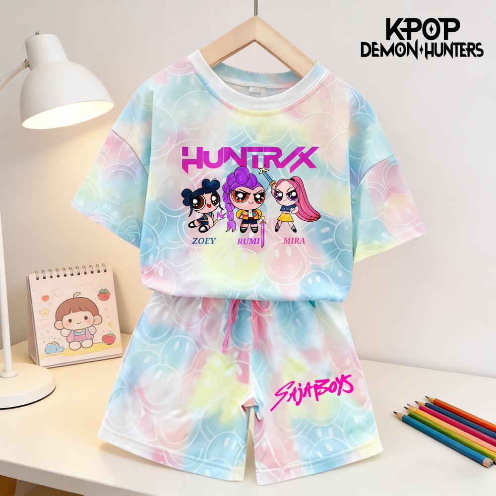 Sommar Demonjägare Leende Ansikte Flickor Barn 3D-tryckt Kortärmad T-shirt Tee Topp