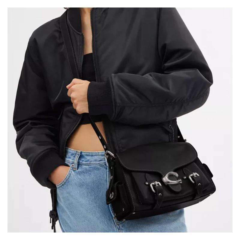 Coach Western Tabby 26 Logo Snap Adjustable Strap Grained Leather Shoulder Crossbody Medium Women's Black