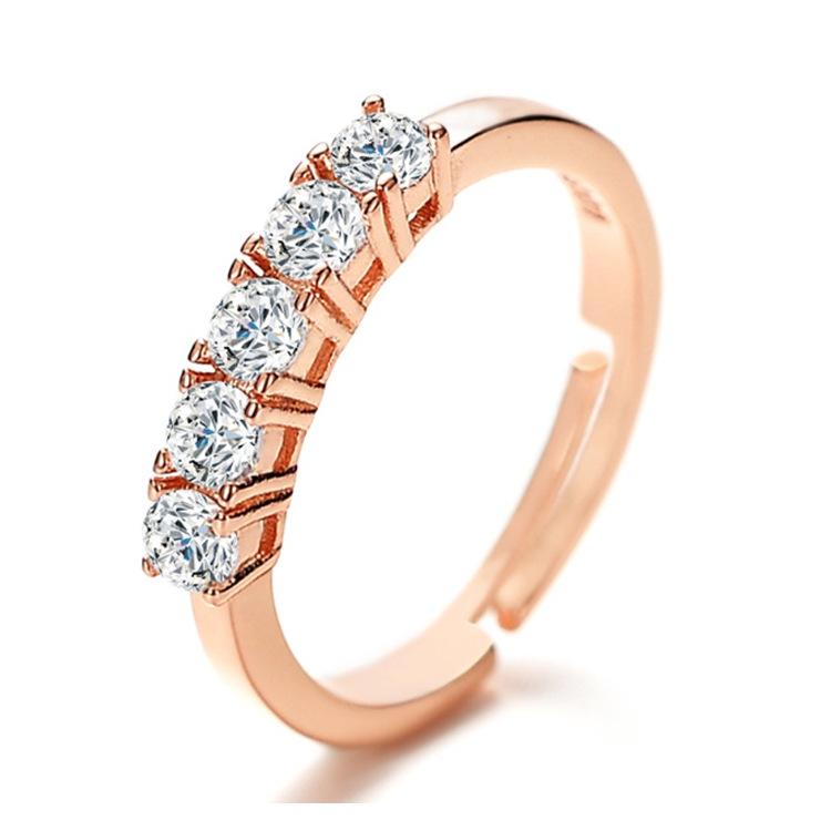 

Простое и яркое женское кольцо с пятью бриллиантами в один ряд, весом 0,1 карата, романтичное кольцо с имитацией бриллианта в виде звезды на палец. adjustable opening розового золота