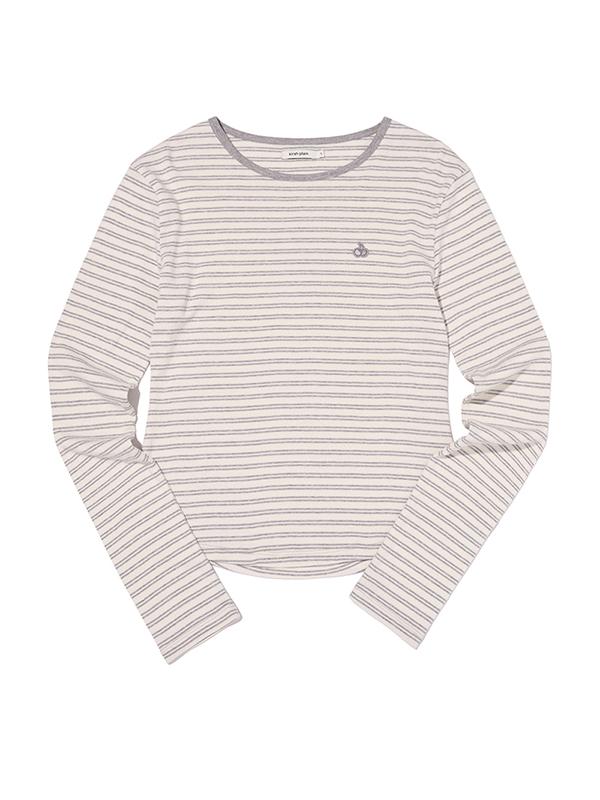 KIRSH Cherry Stripe Round Neck Long Sleeve Top [Melange Grey]