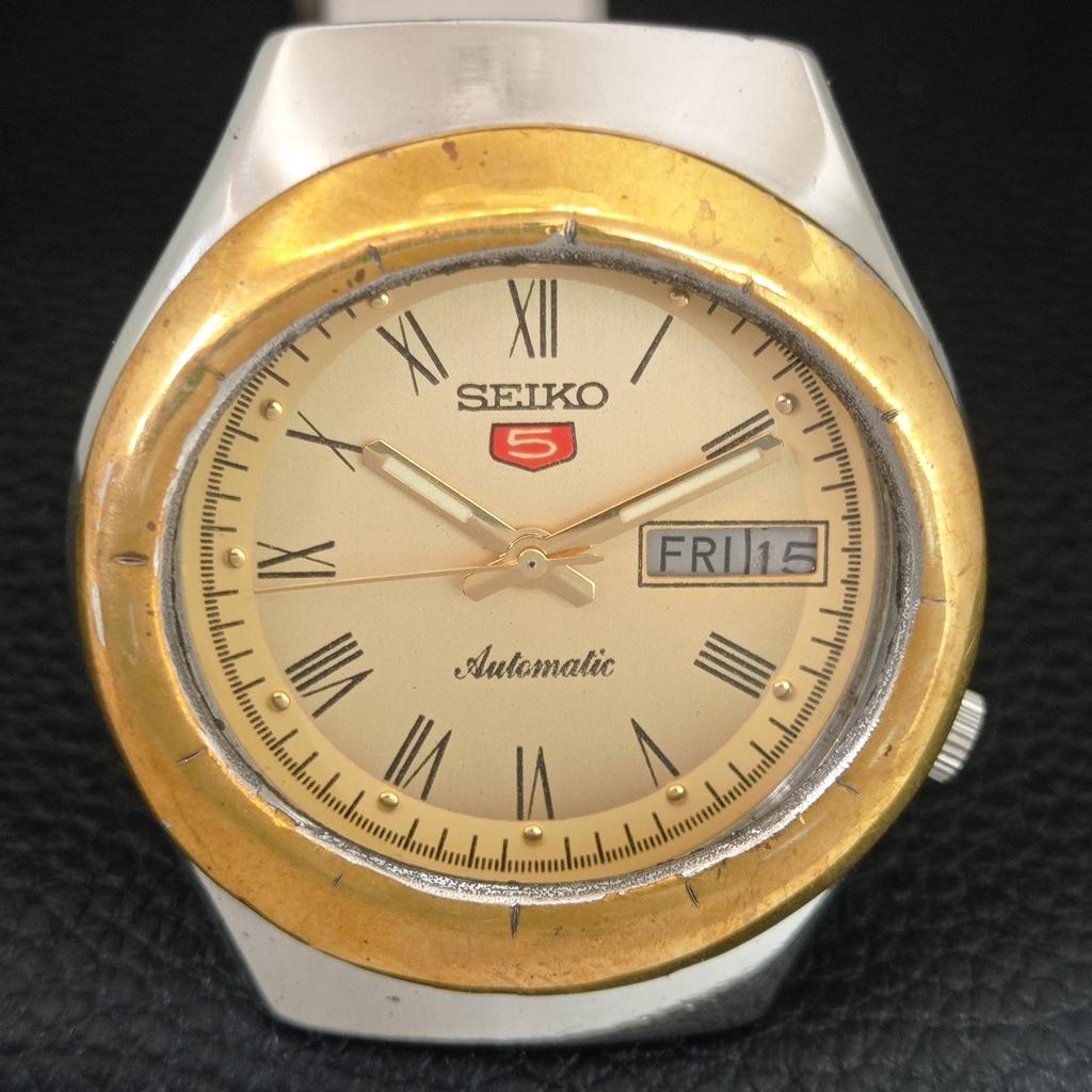 RARE VINTAGE SEIKO 5 AUTOMATIC 7009A JAPAN MENS GOLDEN DIAL WATCH A709534-1