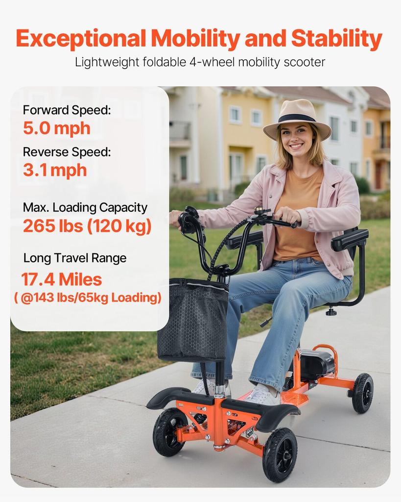 Scooter elettrico pieghevole a 4 ruote per adulti e anziani, Scooter elettrico con capacità di carico 120 kg, Sedia a rotelle da viaggio all-terrain con batteria al litio da 48V