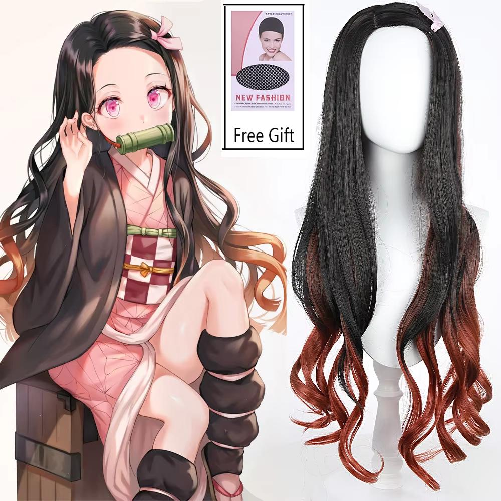 Anime Demon Slayer Kanroji Mitsuri Kimetsu No Yaiba Donne Cosplay Parrucca Verde Rosa Capelli Colorati Trecce Parrucche per Capelli Parrucca Sintetica