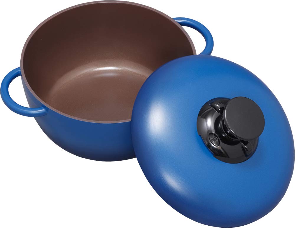 IRIS OHYAMA 20cm Waterless Easy to Includes Recipe Two-Handled Pot, Gas/IH Compatible, Deep, Clean, Time-Saving, Economical, Book, Blue, GMKS-20D