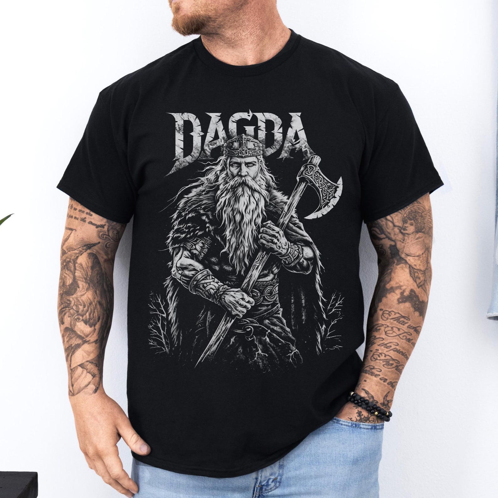 Dagda Celtic God Shirt: Irish Mythology T-Shirt | Tuatha De Danann Warrior Tee | Druid Pagan Art | Celtic Unisex Shirt | Metalhead Apparel 4XL