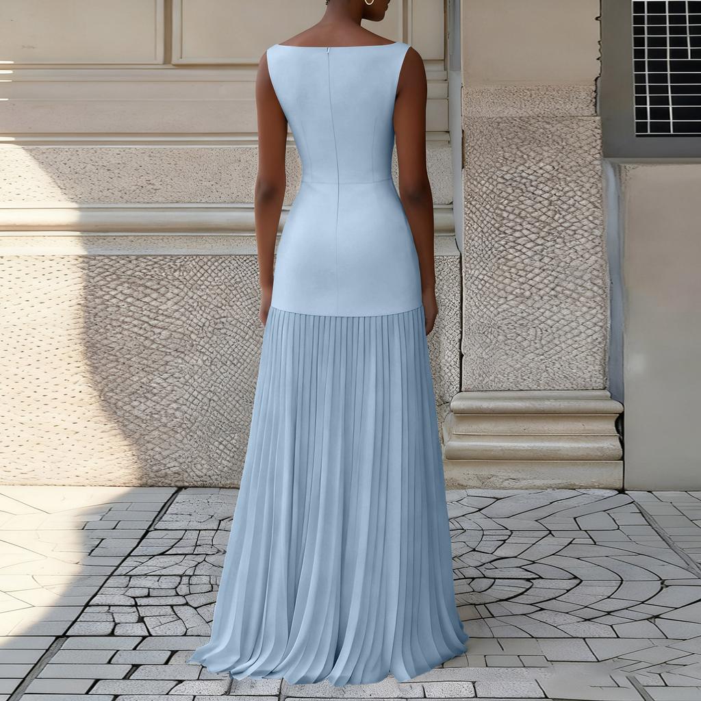 Women's Pleated Dress Elegant Sleeveless Long Dresses