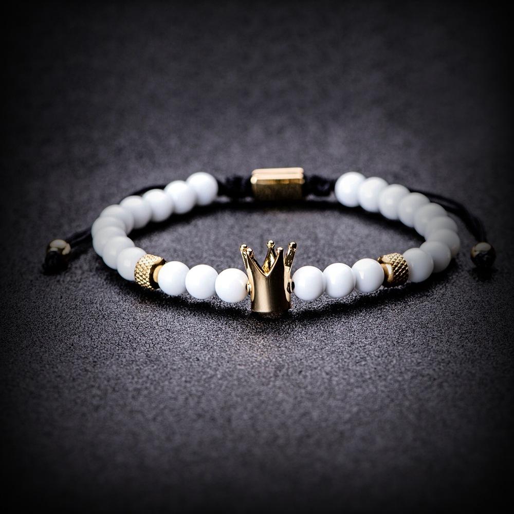 2026 White Bead Crown Bracelet Set Epoxy Roman Numeral Bracelet Set