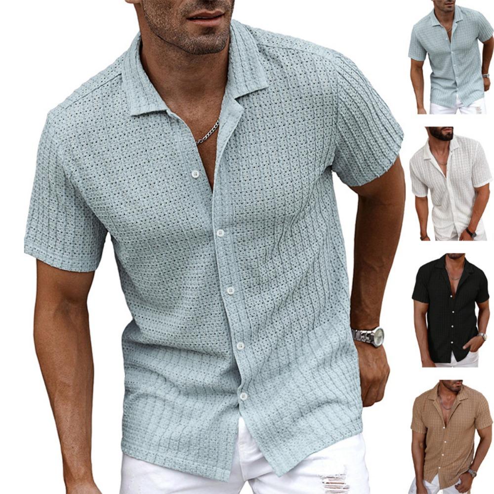 Summer Men's New Collar-buttoned Shirt with Ventilation Holes for Coolness and Breathability, Casual T-shirt