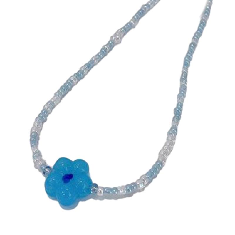 

Trend Locking Choker Necklace with Multicolored Rice Beads Sweet Cool Girl Pendant Charm Neck Chain Locking Bone Chain синій