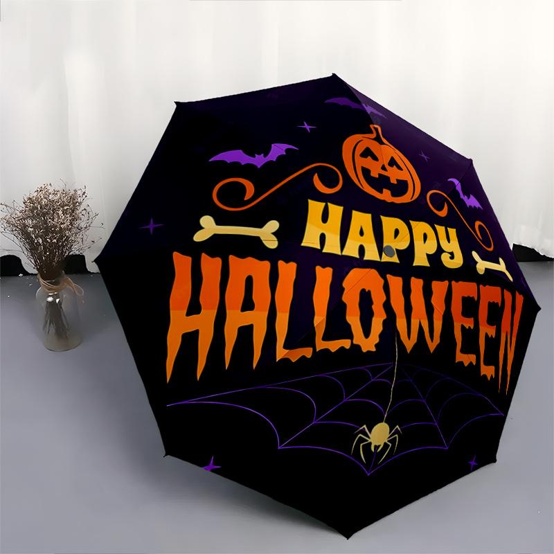 1pc Featured Happy Halloween Theme Fully Automatic Folding Portable Umbrella, 8 Iron Frames, Three-Fold Design, Suitable for All Seasons, Suitabl