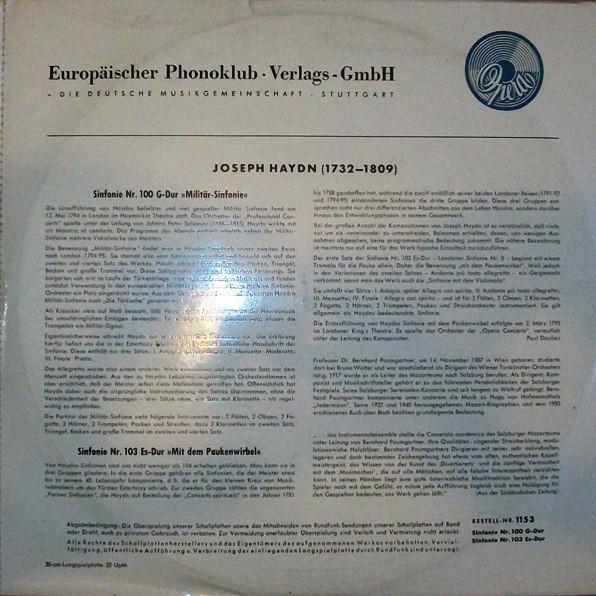 

LP Record JOSEPH HAYDN CAMERATA ACADEMICA D Sinfonie Nr. 100 GDur MilitrSin 1113 1960 Germany Classical Used