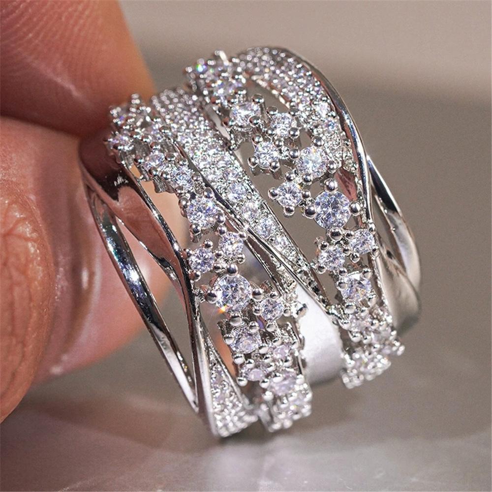 Inele de Lux cu Piatră Zircon Albă Cristal Femei Argintiu Vintage Culoare Nuntă Pentru Femei