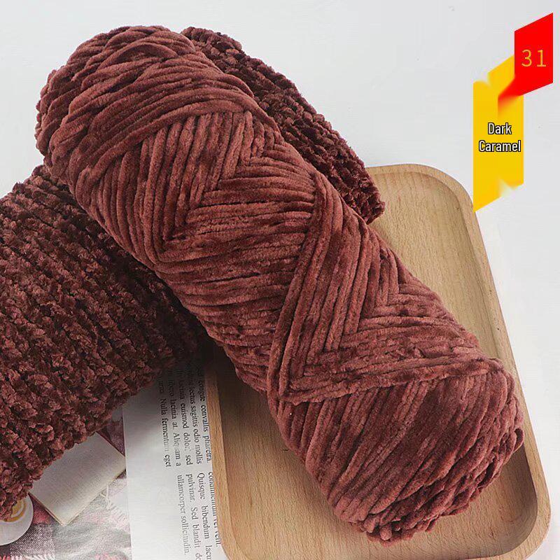 Chenille Golden Silk Velvet Yarn Ball - Medium Thick Glossy Yarn for Hand Knitting and Crochet Slippers.