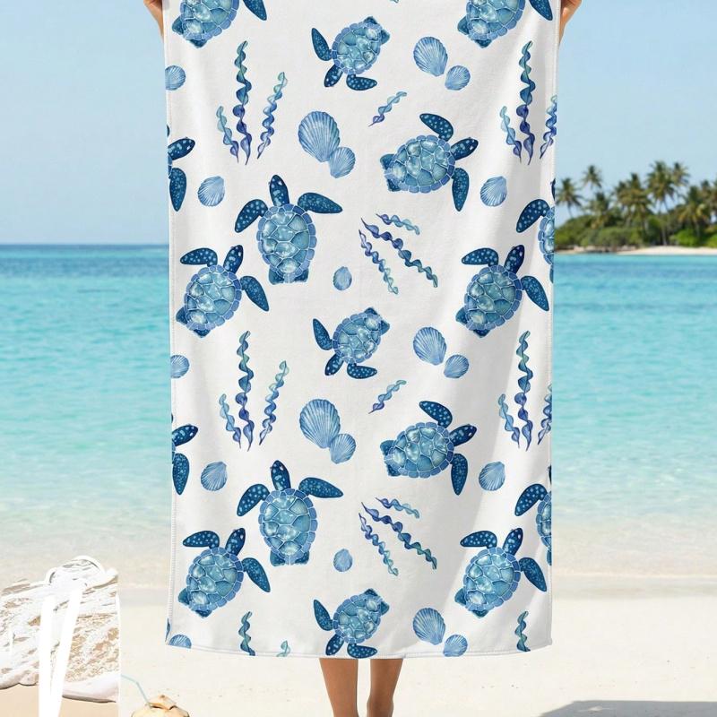 Serviette de plage en microfibre à séchage rapide Thème Océan Tortues marines Doubles Étoiles de mer Corail Vintage Grande Serviette de voyage