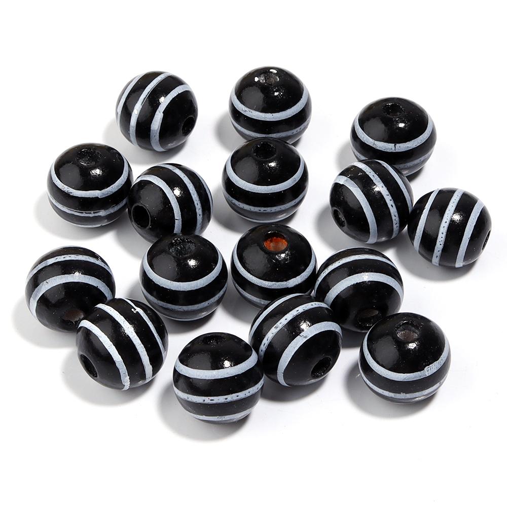 20Pcs 16mm Natural Wood Beads Colorful Stripe Heart Printing Large Hole Round Beads DIY Craft Bracelet Kid's Toy Accessories