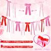 Valentine's Day Bow Garland for Bridal Shower Bachelorette Wedding Engagement Red Pink Ribbon Bow Banner for Mantle Wall Room Decor